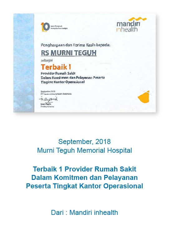 Murni Teguh Terbaik 1 provider Rumah Sakit Mandiri In health